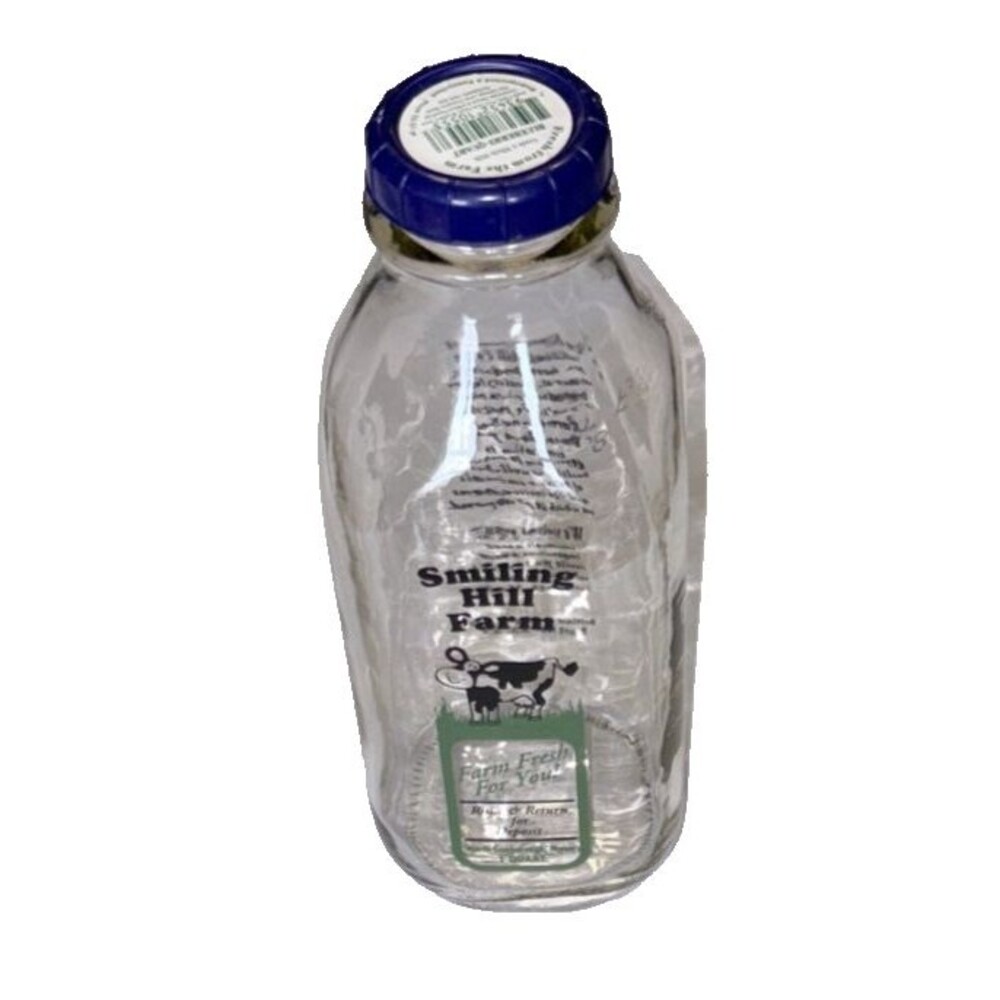 Smiling Hill Farm 1 Quart Glass Milk Bottle Clear Maine Dairy Collectible